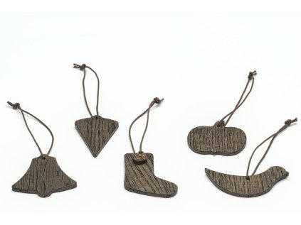 Sada dřevěných ozdob XMAS Ornaments Dark Oak 5ks