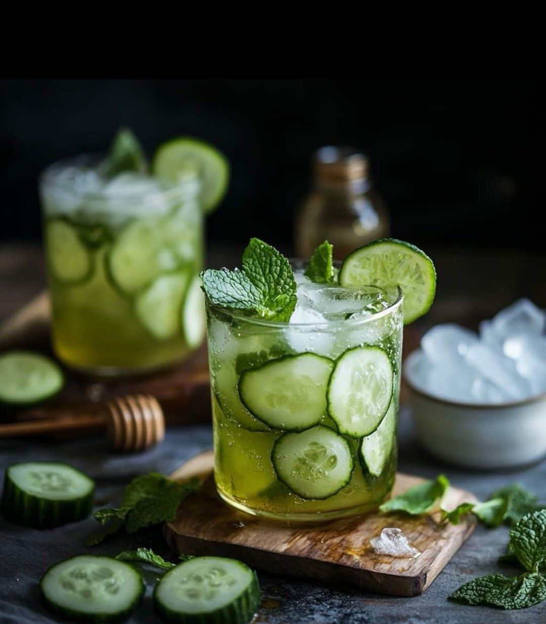 Stylová láhev organického sirupu Bacanha vedle vysoké sklenice s letním drinkem.